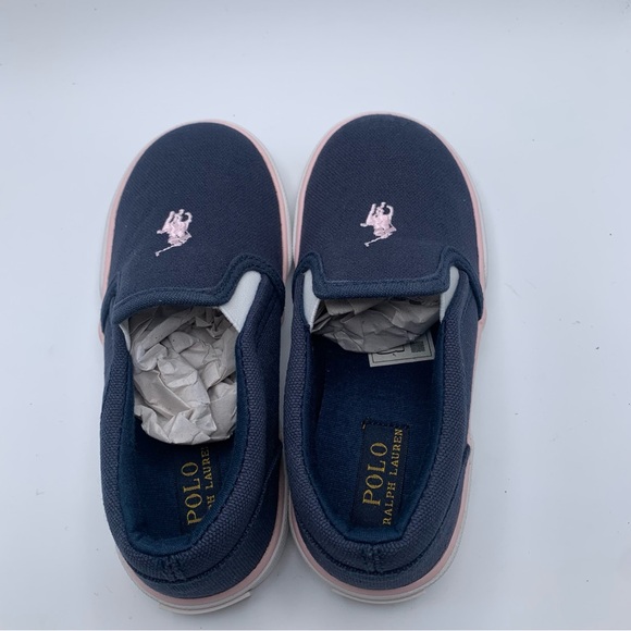 NWB Polo Ralph Lauren Kids Girls' Meah Sneaker, Navy Pink Girls US 10 M 541 - Picture 6 of 9